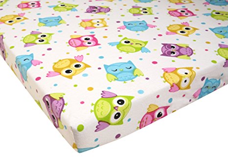 Pack N Play Playard Sheet 100% Premium Cotton Flannel,Super SOFT, Fits Perfectly Any Standard Playard Mattress up to 3" Thick, OWL