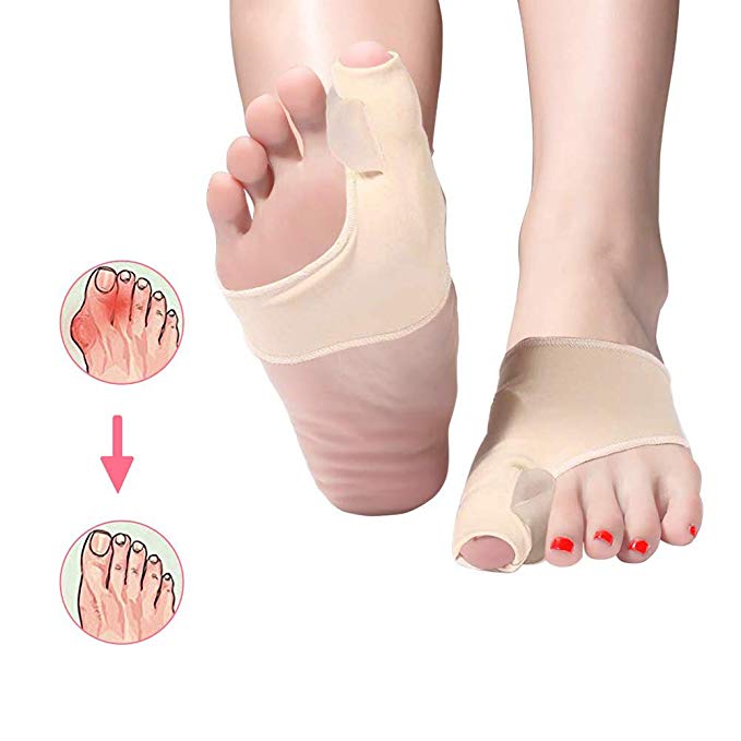Bunion Corrector Big Toe Straightener, Bunion Splint Support Protectors Sleeve, Pain Relief Sleeves with Built-in Silicone Pad (1 Pair) (Beige  , Small)
