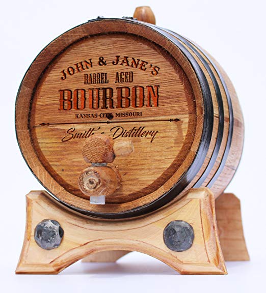 Personalized Whiskey Oak Barrel – 3 Liter Black Steel Hoops - Engraved Bourbon Template