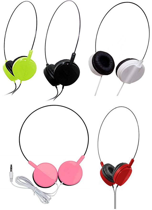Bulk Over The Head Inexpensive Disposable Headphones Wholesale Lot Kids Individually Bagged for Schools, Libraries, Hospitals (10 Pack, Mixed Colors, Light)