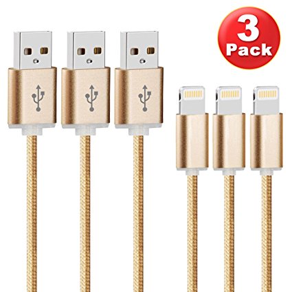 ZYD (TM) 3 Pack 10 Feet Nylon Braded 8 Pin to Lightning Cable