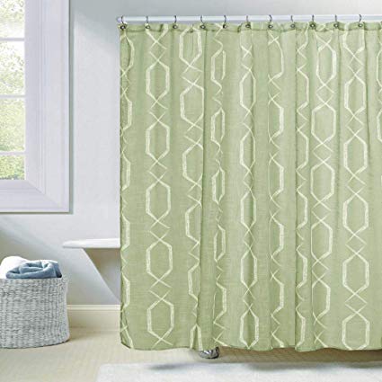 Duck River Textiles - Arcadia Faux Silk Geometric Mildew Resistant Fabric Shower Curtain Liner For Bathroom Waterproof | Water Repellent & Antibacterial - Assorted Colors - (70 X 72 Inch - Sage Green)