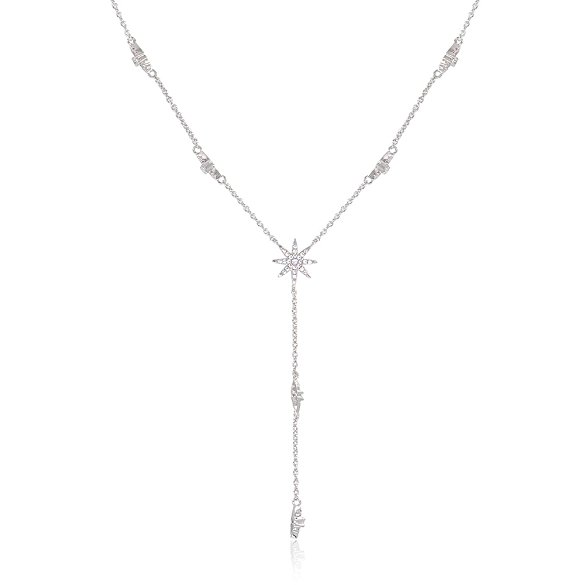 Starlet Drop Lariat Y Necklace White Gold / 14K Rose Gold Plated