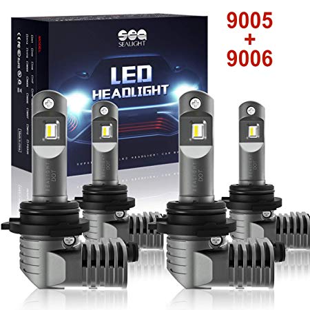 9005/HB3 9006/HB4 LED Headlight Bulbs with Fan, SEALIGHT S2 Series Mini Design Upgraded CSP Chips 6000K Xenon white IP67-2 Year Warranty (4 Pack)