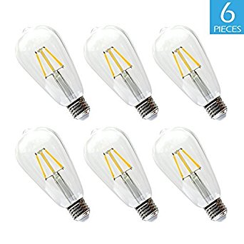 Edison Bulb – BWL 6.5W Edison Light Bulbs, 60W Replacement, 2700K Warm White Light, 800 Lumens, ST64 Antique Shape with E26 Base, ETL Listed, 6 Pack