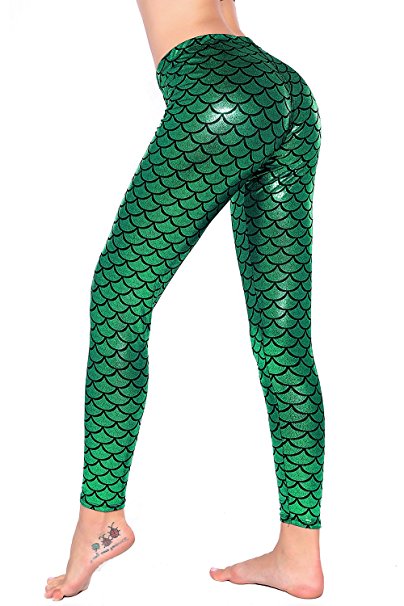 Women Sexy Mermaid Fish Scale Hologram Stretch Soft Shine Leggings