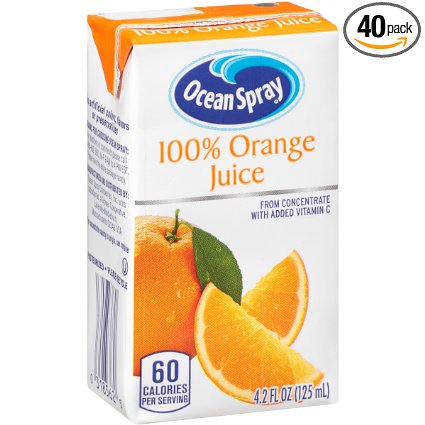 Ocean Spray 100% Orange Juice Drink, 4.2 Ounce Juice Boxes (Pack of 40)