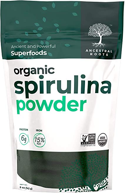 Ancestral Roots Organic Spirulina Powder - 100% Pure, USDA Certified Organic Spirulina Powder -5oz