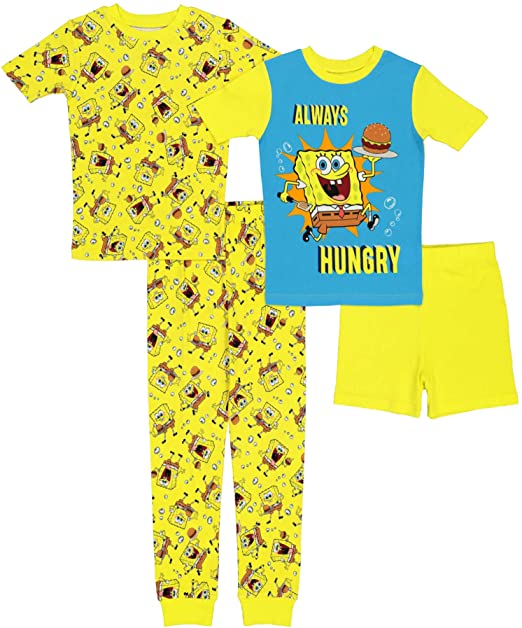 SpongeBob SquarePants Nickelodeon Boys 4-Piece Cotton Pajama Set