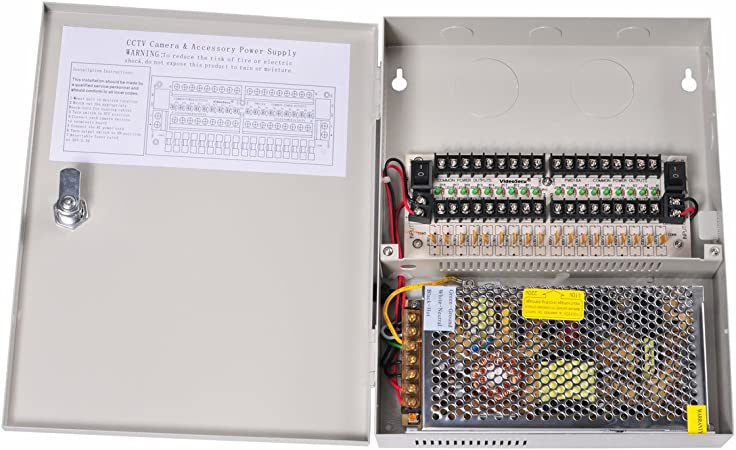 VideoSecu 18 Channel Port Output 12V DC Auto Reset CCTV PTC Fuse Distributed Power Supply Box for Security Cameras WK3