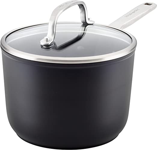 KitchenAid Hard Anodized Induction Nonstick Saucepan with Lid, 2 Quart, Matte Black