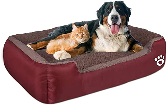 Warmer Pet Dog Beds for Medium/Large Dog(Up to 55 lbs), Rectangle Pet Bed with Soft Coral Fleece and Non-Slip Bottom,Dog Sofa Couch Pet Bed with Durable Oxford Cloth (XXL-36'' x 30'', red)