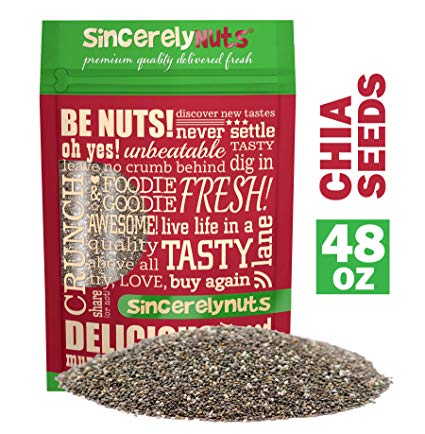 Sincerely Nuts Black Chia Seeds (3lb bag) - Natural Superfood | Raw, Gluten Free, Vegan & Kosher | Healthy Snack Food & Smoothie Thickener | Amazing Source of Protein, Omega 3, Fiber, Vitamins