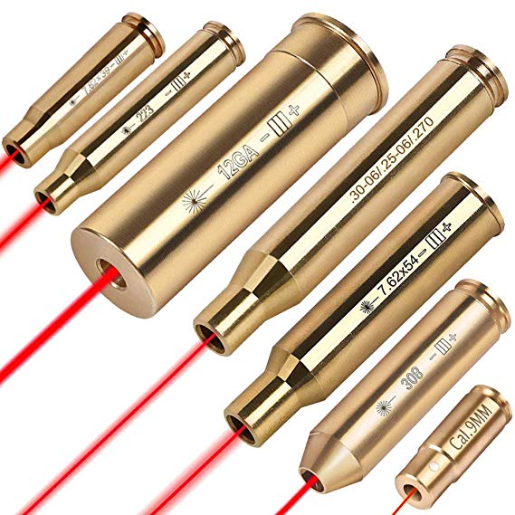 Gogoku Bore Sight for .223/5.56mm/9mm/7.62x39mm/7.62x54mm/.308/.270/30-06/25/06/12GA Cartridge Hunting Red Laser Boresighter with Batteries(Choose Your Size)
