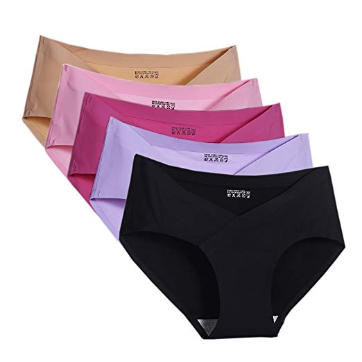 yoyi fashion Women Cotton Seamless Underwear Low Waist Briefs Maternity Panties Pregnant Mother Panties 5- Packs