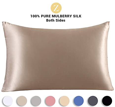 ZIMASILK 100% Mulberry Silk Pillowcase for Hair and Skin,Both Side 19 Momme Silk, 1pc (Queen 20''x30'', Taupe),Gift Box by ZIMASILK