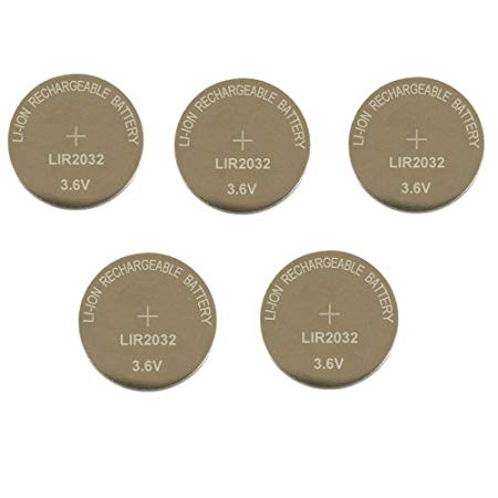 2032 Rechargeable Coin Battery Li-ion Button Cell LIR2032, 5 Pack