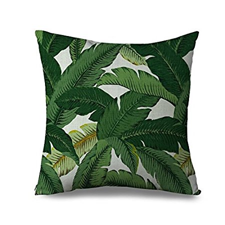Popeven Green Canvas Pillow Case Trendy Tropical Palm Tree Decor Throw Cushion Cover Case for Sofa Home Decorative Square Pillow Cover with Zippers Standard Size 18 x 18 Inch