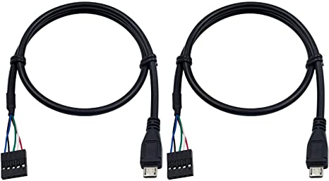 Duttek (2-Pack) 50CM 5 Pin Motherboard Female Header to Micro USB Male Adapter Dupont Extender Cable (5Pin/Micro USB)