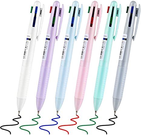 6 Pieces Multicolor Ballpoint Pen, 4-Color Ballpoint Pen Gel Ink Pens Retractable Ballpoint Pens for School Office Supplies Planner Journaling, Assorted Ink 0.5 mm