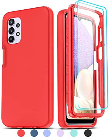 LeYi for Samsung A32 5G Case (Not Fit A32 4G), Samsung Galaxy A32 5G Case with [2 x Tempered Glass Screen Protector], Full-Body Shockproof Soft Liquid Silicone Phone Case for Galaxy A32 5G, Red