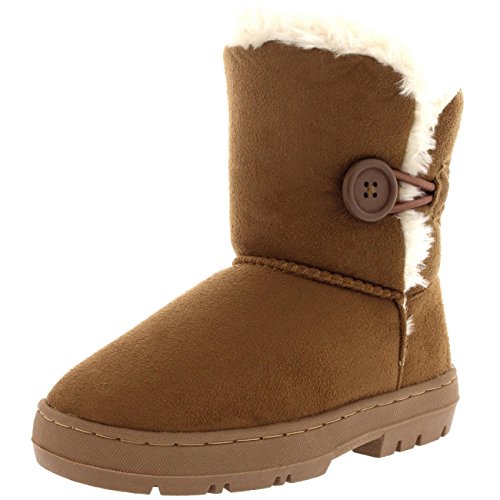 Holly Kids Girls Button Winter Snow Rain Cosy Casual Warm Boots