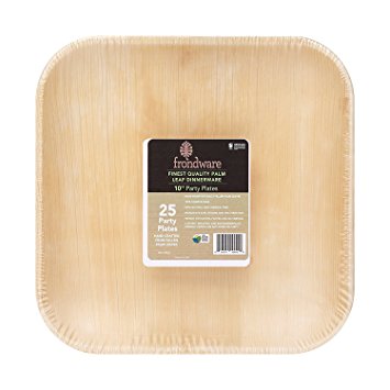 Frondware 10" Palm Leaf Square Disposable Plates - Pack of 25 - Compostable - 100% Natural - Chemical Free - USDA Certified Biobased Product
