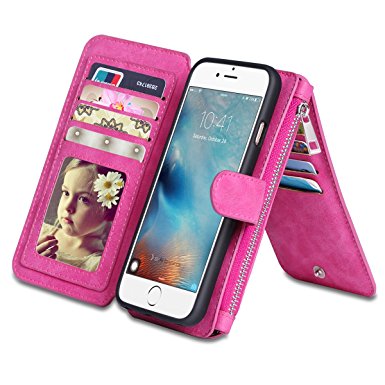 iPhone 6s Case, Vofolen Detachable iPhone 6s Wallet Case Multiple Card Holder Slots iPhone 6 Case Protective Slim Shell Folio PU Leather Holster Magnetic Flip Cover Case for iPhone 6S 6 4.7" - Rose