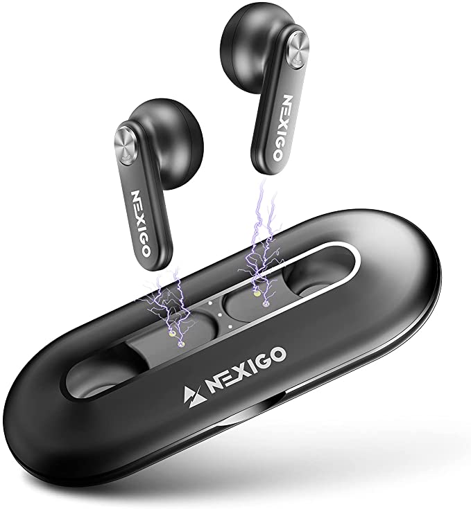 NexiGo Air T2 Ultra-Thin Wireless Earbuds, Qualcomm QCC3040, Bluetooth 5.2, 4-Mic CVC 8.0 Noise Cancelling for Clear Calls, aptX, 28H Playtime, USB-C, IPX5 Waterproof, Black