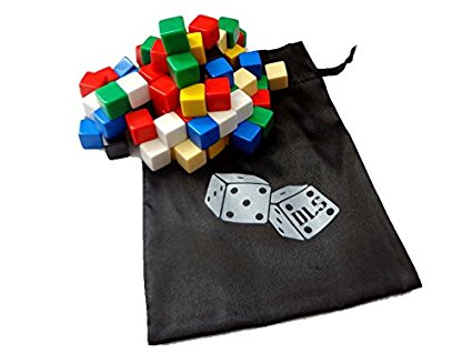 100 Assorted Blank Dice 16 mm with Storage Bag