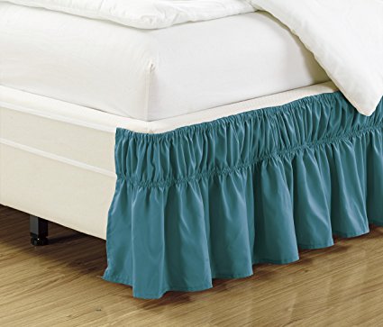 Mk Collection Wrap Around Style Easy Fit Elastic Bed Ruffles Bed-Skirt Queen-king Solid Turqouise New