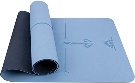 SKL Non Slip Yoga Mat,Pilates Mat with Alignment Lines,Eco Friendly TPE Exercise Mat,1/4 inch Thick Workout Mat for for Hot Yoga, Pilates and Floor Exercises (183 * 61 * 0.6cm)