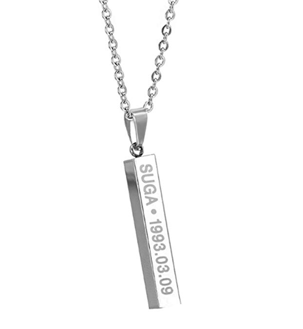 Thelivingstar BTS Members Name Date Cuboid Bar Pendant Necklace Fashion Jewelry Silver Titanium Chain Necklaces & Pendants for Fans