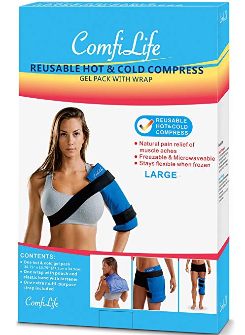 ComfiLife Ice Packs for Injuries – Reusable Hot & Cold Pack with Wrap – Flexible Gel Pack Ice Wrap for Back Pain, Knee, Shoulder, Neck, Hips – Heat & Cold Therapy Relief – Money Back Guarantee – Large