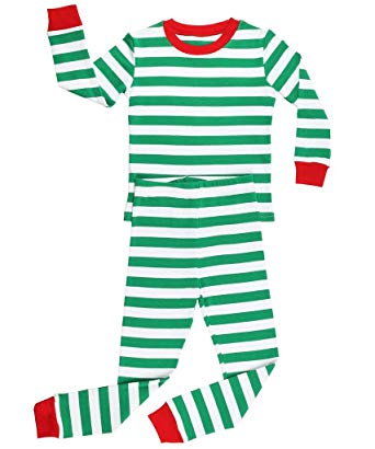 Elowel Boys Girls Christmas Striped 2 Piece Kids Pajamas Set 100% Cotton 6M-12Y