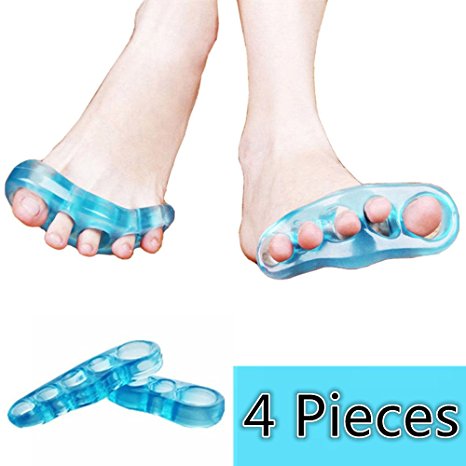 Toe Separators Stretcher Pedicure, Gel Straightener/Spacer/Spreader, Therapeutic for Hammer Toe, Bunion, Hallux Valgus, Foot Pain Relief,4 Pieces(2 Pairs of Medium Size and Large Size) HongToo