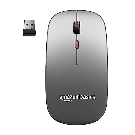 AmazonBasics 2.4GHz Wireless   Bluetooth 5.1 Mouse, Multi-Device Dual Mode Slim Rechargeable Silent Click Buttons Wireless Bluetooth Mouse, 3 Adjustable DPI