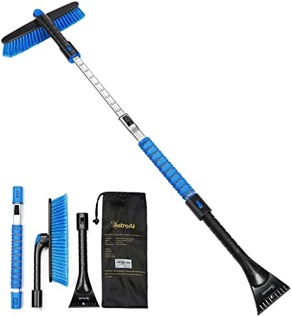 AstroAI 47.2" Ice Scraper and Extendable Snow Brush for Car Windshield and Foam Grip with 360° Pivoting Brush Head for Christmas Car Auto Truck SUV(Blue)