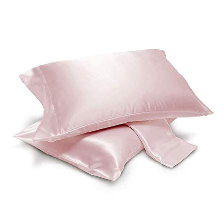 2-Piece Silky Satin Pillowcases, Standard/Queen Size 20" X 30" - Pink