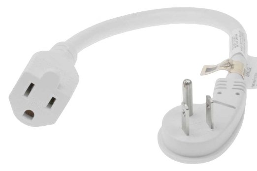 SF Cable, 1ft Ultra Low Profile Angle NEMA 5-15P to 5-15R with 12 inches 16/3 AWG SJT White