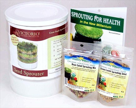Kitchen Crop Sprouting Kit - Includes Victorio 4 Tray Sprouter, Sprouting Book, Organic Alfalfa, Lentil & Bean Salad Sprout Mix - Makes Over 3 Lbs of Sprouts