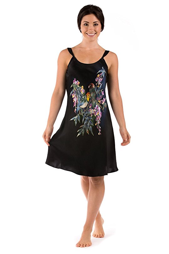 TexereSilk Women's Black Silk Nightgown - Luxury Beautiful Gifts for Ladies