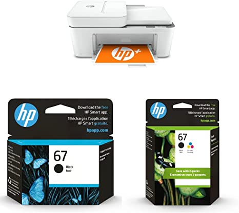 HP DeskJet 4155e Wireless Color All-in-One Printer & 67 Black Ink Cartridge | 3YM56AN & 67 Black/Tri-Color Ink Cartridges | 3YP29AN