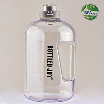 BOTTLED JOY 1 Gallon Water Jug with Leakproof Flip Top and Handle 100% BPA Free 138 Ounce Water Bottle Keeps You Drink All Day Long Transparent Clear