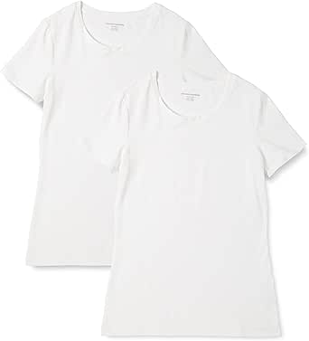 Amazon Essentials Women's 2-Pack Classic-Fit Short-Sleeve Crewneck T-Shirt, White, Small