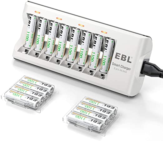 EBL Rechargeable AAA Batteries 16-Count ProCyco 1100mAh with AA AAA Battery Charger - Rechargeable Battery and Smart Battery Charger Set