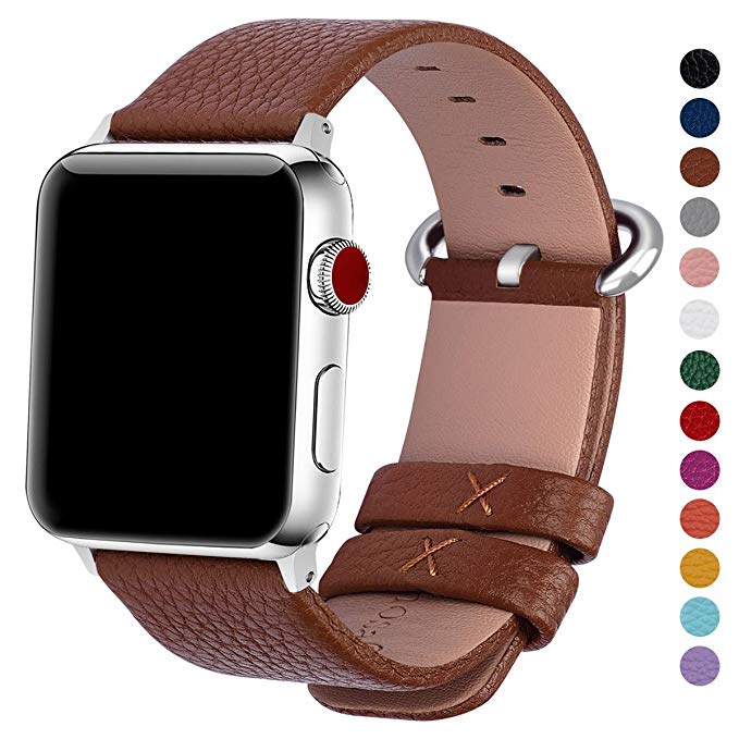 15 Colors for Apple Watch Bands, Fullmosa Yan Calf Leather Replacement Band/Strap for iWatch Series 3, Series 2, Series 1, Sport and Edition Versions 2015 2016 2017, 38mm Brown