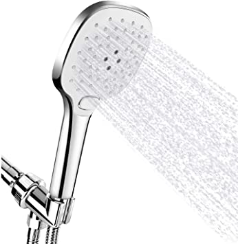 High Pressure Handheld Shower Head, FEELSO 3-Setting Hand Held Showerhead with Powerful Spray, 60 Inches Stainless Steel Hose, Adjustable Angle Bracket, Chrome
