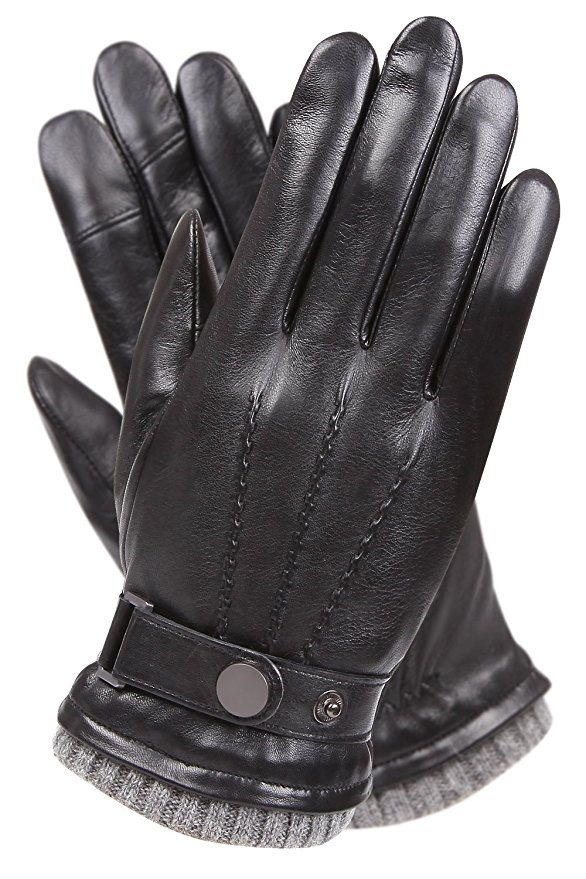Men's Texting Touchscreen Winter Warm Sheepskin Leather Daily Dress Driving Gloves Wool/Cashmere Blend Cuff