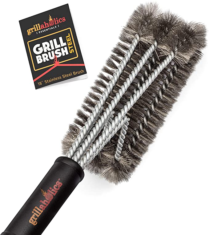 Grillaholics BBQ Grill Brush Steel - Triple Machine Tested for Safety - Stainless Steel BBQ Cleaner Brush for Deep Barbecue Cleaning